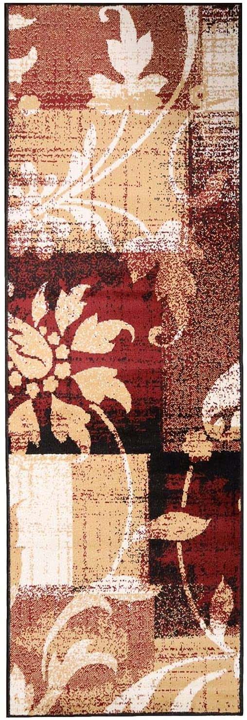 Stylish Pastiche Contemporary Floral Patchwork Area Rug - Non-Slip Indoor Runner for Living Room, Bedroom & Hallway Decor