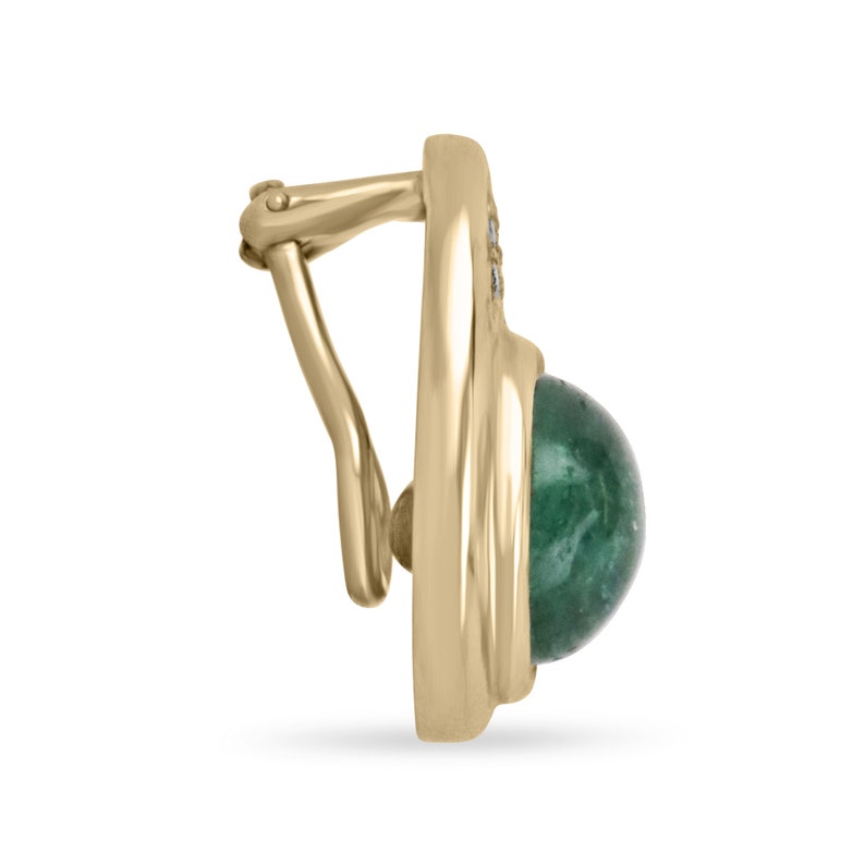 10.14tcw 14K Yellow Gold Emerald Cabochon & Diamond Accent Clip-On Earrings for Women | Luxury Wedding, Party & Evening Wear Jewelry Gift