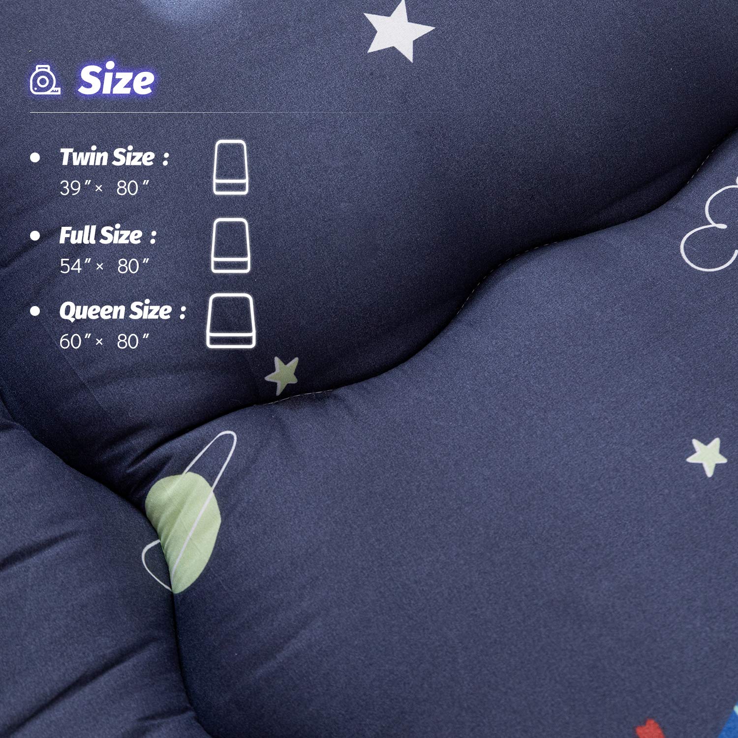 YOSHOOT Navy Blue Japanese Thick Foldable Futon Floor Mattress for Adults - Full Size Space Saving Floor Bed with Canvas Storage Bag - Perfect for Camping, Guest Beds & Small Apartments