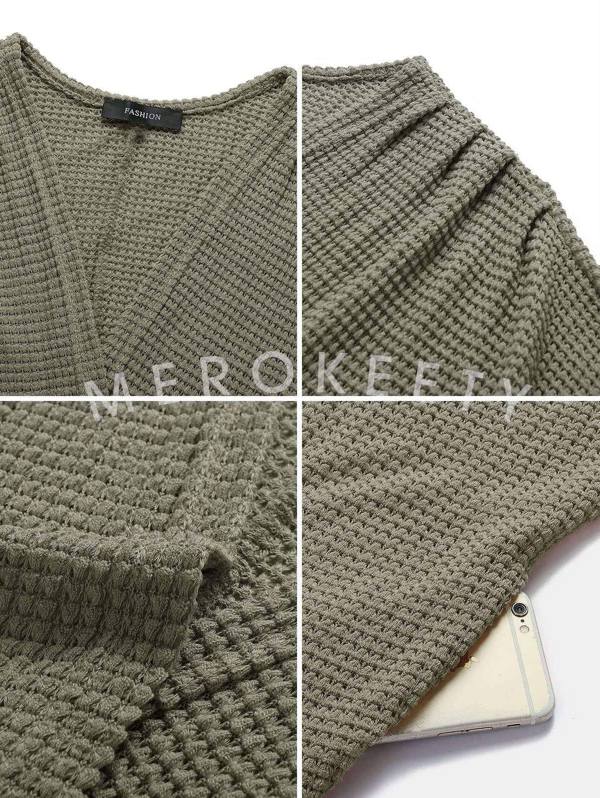 MEROKEETY Women's 2024 Fall Waffle Knit Batwing Long Sleeve Cardigan - Loose Open Front Sweater Coat for Casual Outfits & Layering | Perfect for Office, Coffee Dates and Autumn Fashion