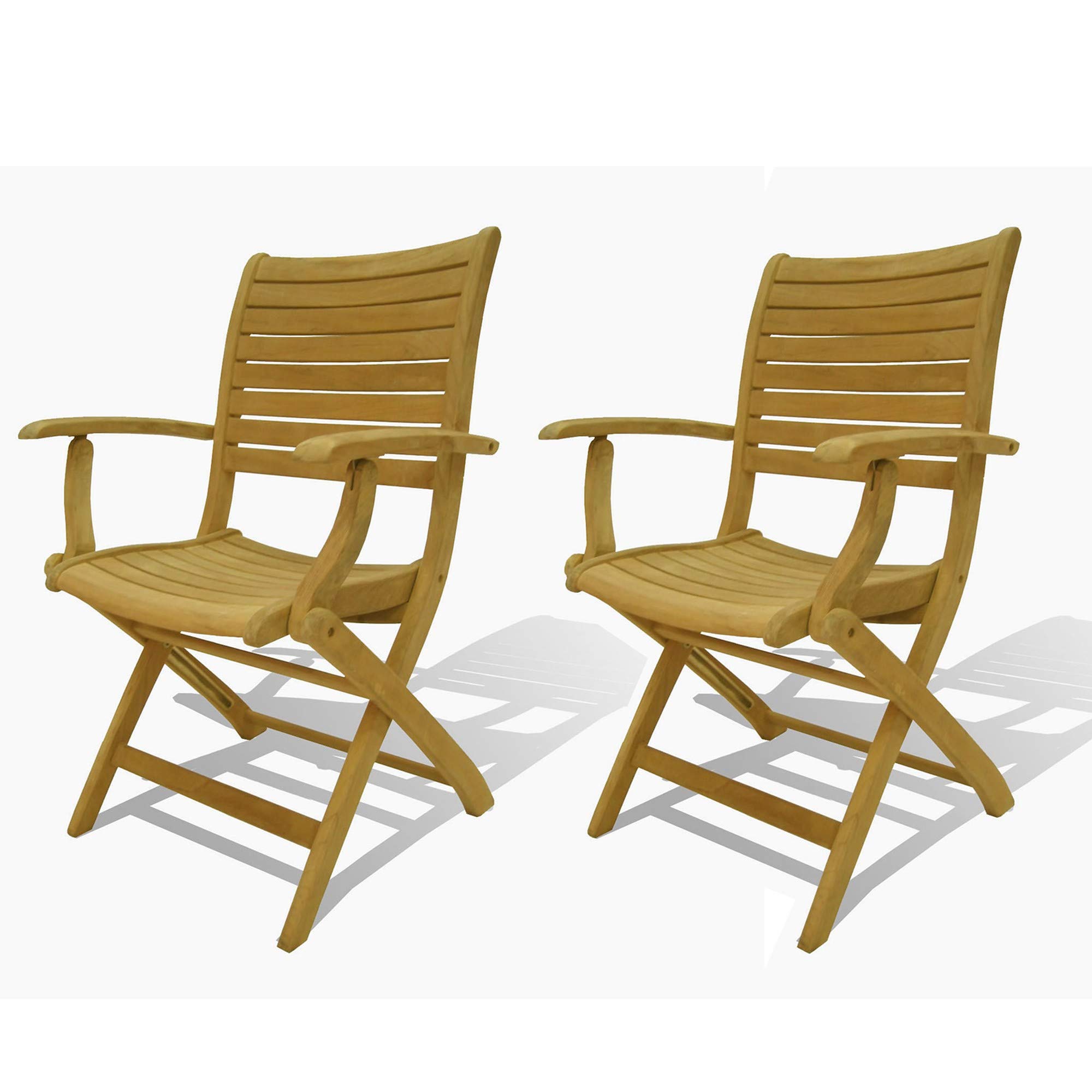 Stylish 2-Piece Brown Dublin Teak Folding Armchair Set for Outdoor Living - Perfect for Patio, Garden, and Poolside Relaxation