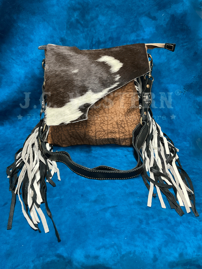 Myra Bag S 7949 Women's Stratford Trail Fringed Concealed Carry Crossbody Bag - Black & White for Hiking, Travel & Everyday Use