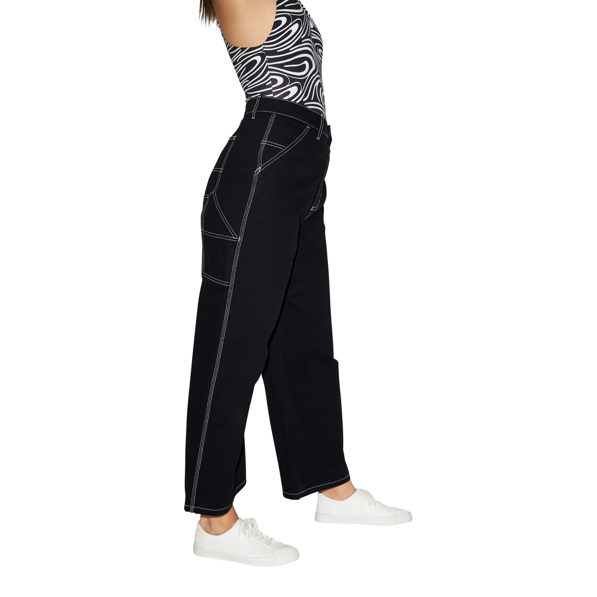 American Apparel Women's High Waisted Crop Carpenter Jeans - Distressed Denim Pants for Casual Wear & Street Style Outfits