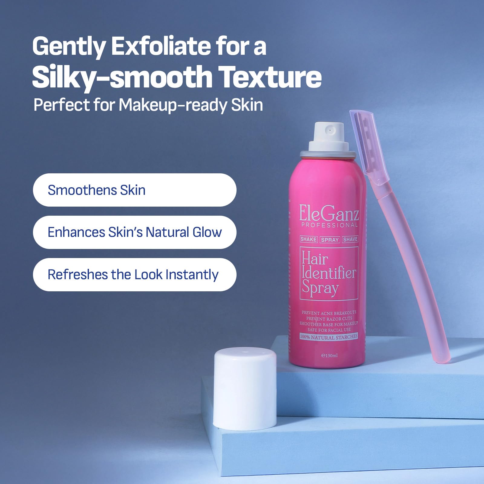 Eleganz Hair Identifier Spray for Face Shaving & Dermaplaning | 100% Natural Starch Formula | Paraben-Free Skin & Body Hair Removal for Women | 130ml | Perfect for Pre-Shave Prep & Smooth Skin Care Routine