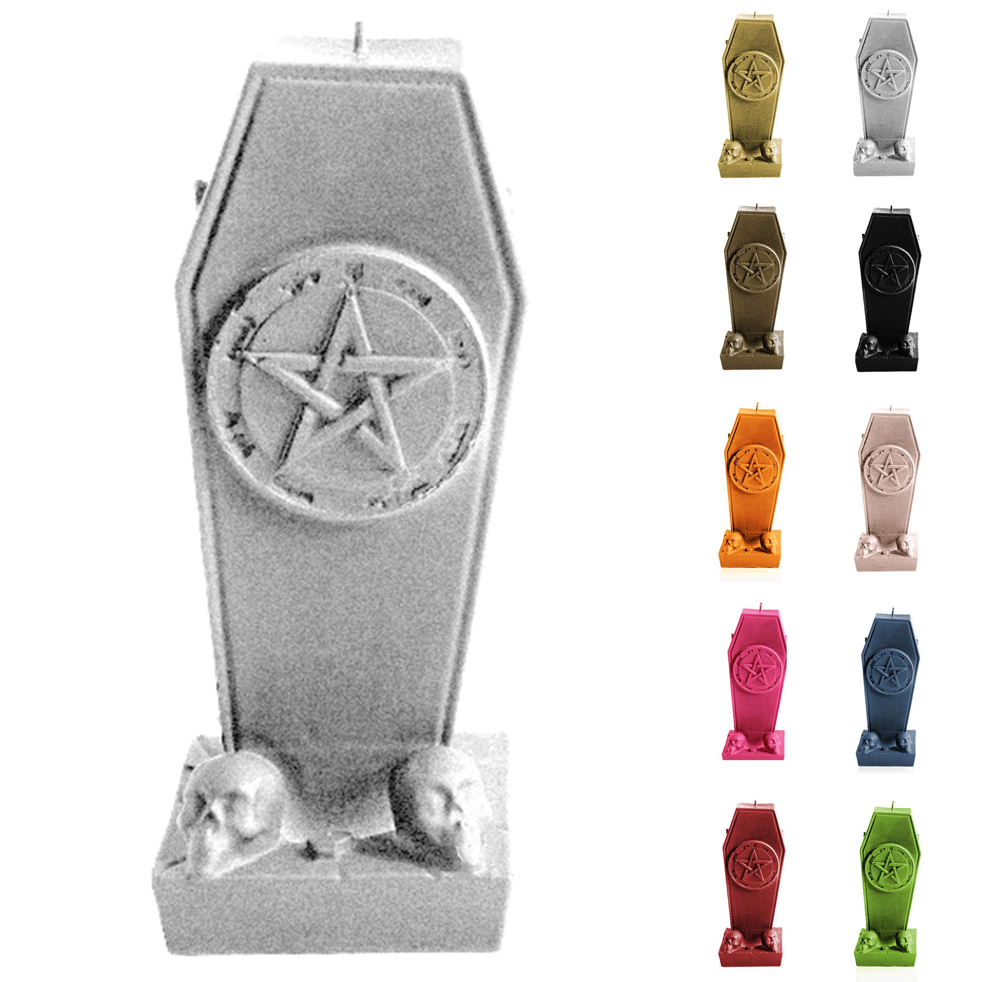 Gothic Coffin Candle Holder with Pentagram - 170x75x70mm Silver Candellana Candles for Halloween, Witchcraft & Gothic Home Decor