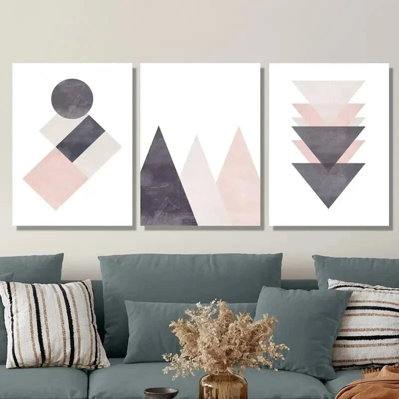 3-Piece Geometric Decorative Wall Art Paintings - Metal Print Ready to Hang Modern Home Decor for Living Room, Bedroom & Office