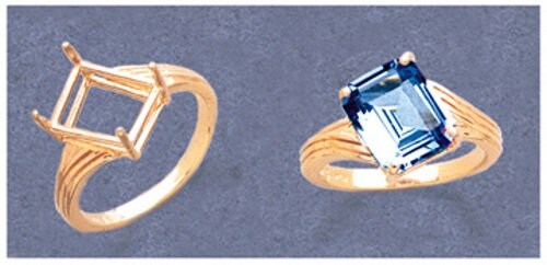 Sterling Silver or 14kt Gold 10x8mm & 12x10mm Emerald Cut Fancy Offset Pre-Notched Blank Ring Size 7 Setting - Perfect for Engagement Rings, Wedding Bands & Jewelry Making (Item #163550/143550)