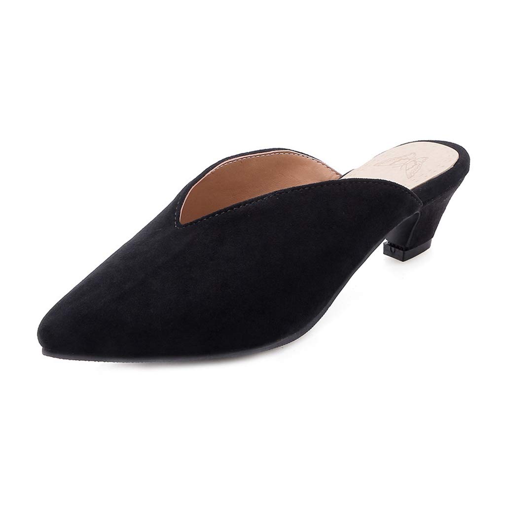 Mioke Women's Pointed Toe Block Low Heel Mules - Pearl Slip On Loafers | Backless Comfortable Dress Pumps & Slide Shoes for Office, Party & Casual Wear