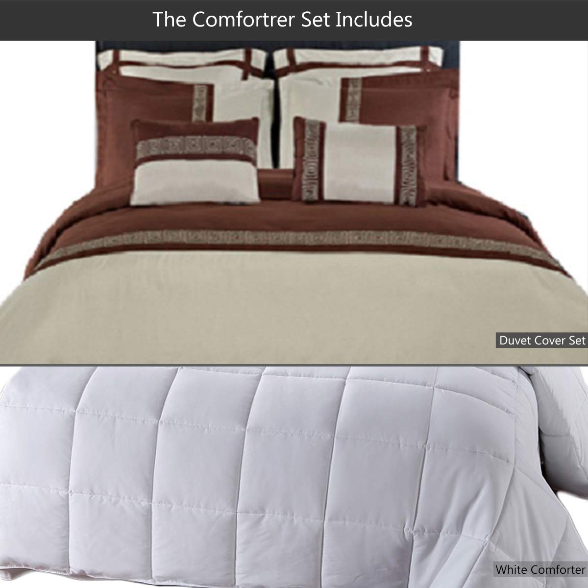 Embroidered Microfiber 8-Piece Full/Queen Size Comforter Set in Sage & Chocolate | Includes Duvet Cover & Down Alternative Comforter | Perfect for Master Bedroom, Guest Room & Cozy Home Decor