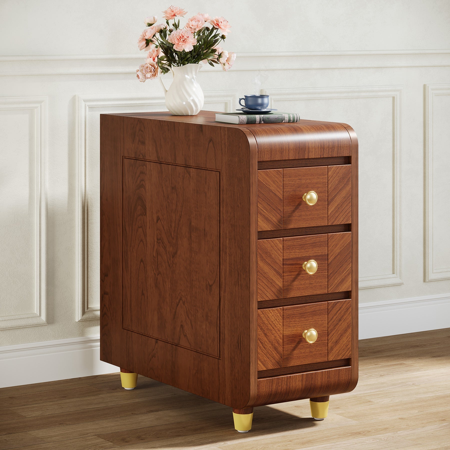 3 Drawer End Table - Small Classic Sofa Side Table & Bedside Nightstand with Storage | Perfect for Living Room, Bedroom & Office Use