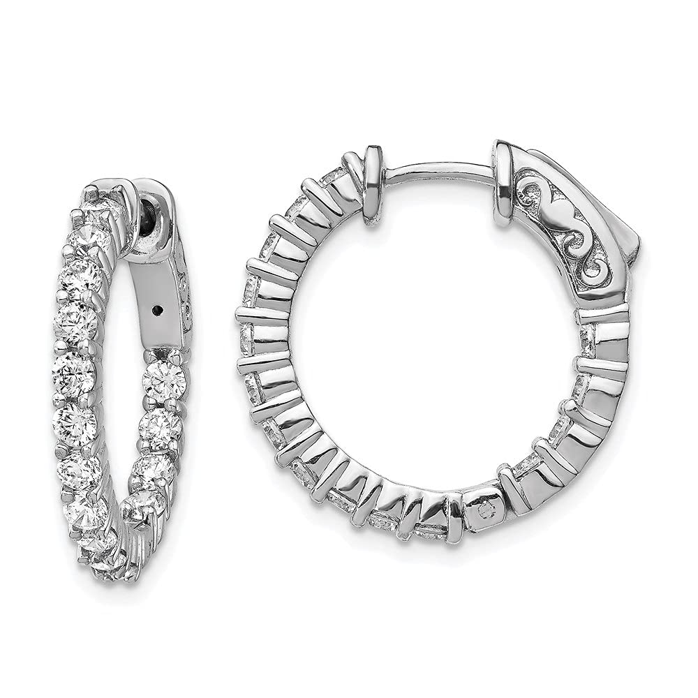 Auriga Sterling Silver Rhodium-Plated Cubic Zirconia Hoop Earrings for Women - 30 Stone In & Out Design, Perfect Gift for Anniversary, Birthday & Special Occasions