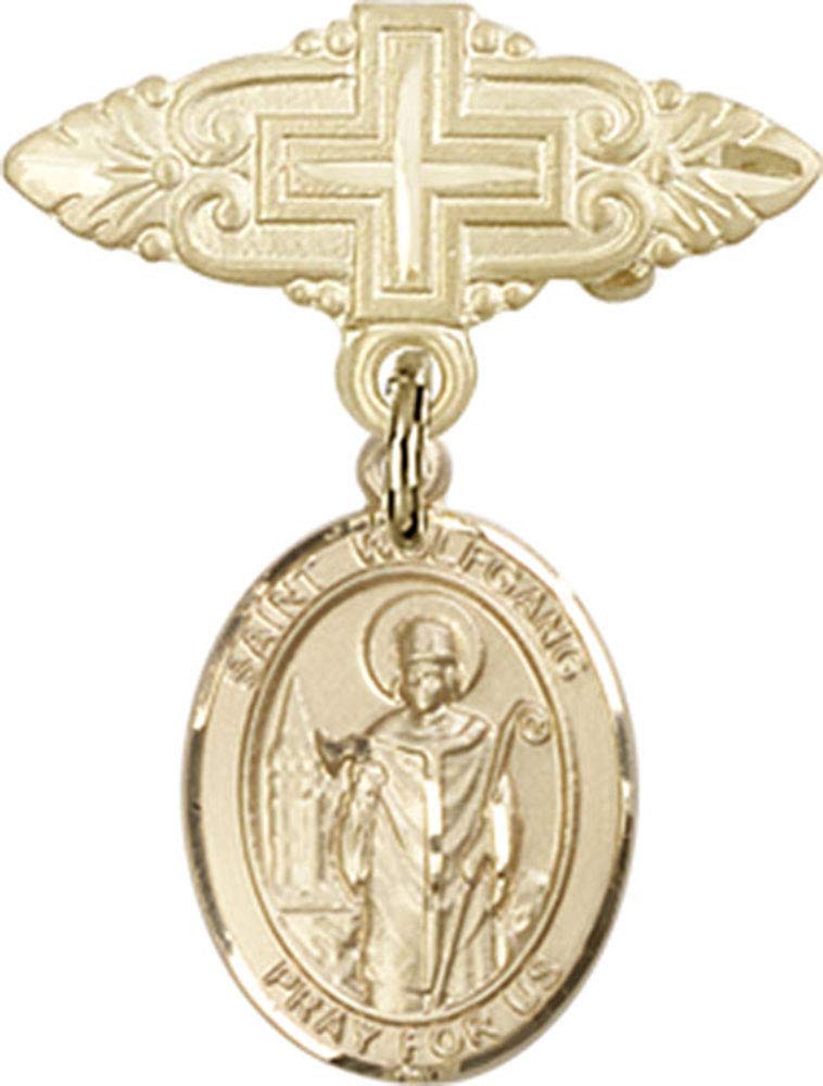 Gold Filled Baby Badge with St. Wolfgang Charm & Cross Pin - Handmade in USA | Religious Jewelry for Christening, Baptism & First Communion Gifts