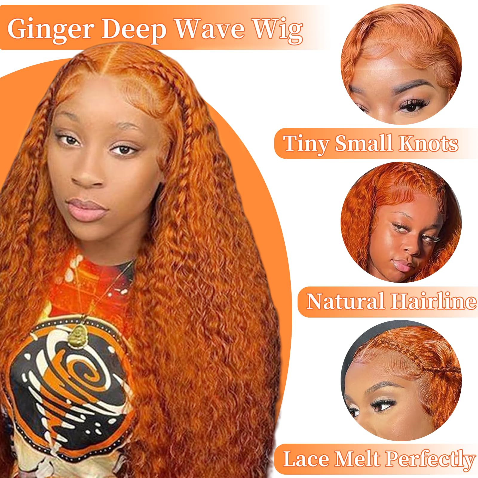 30 Inch Ginger Human Hair Wig - 13x6 Lace Front Deep Wave Wig with 200% Density & Pre-Plucked Hairline - HD Lace Front Wigs for Women - Perfect for Cosplay, Daily Wear & Special Occasions