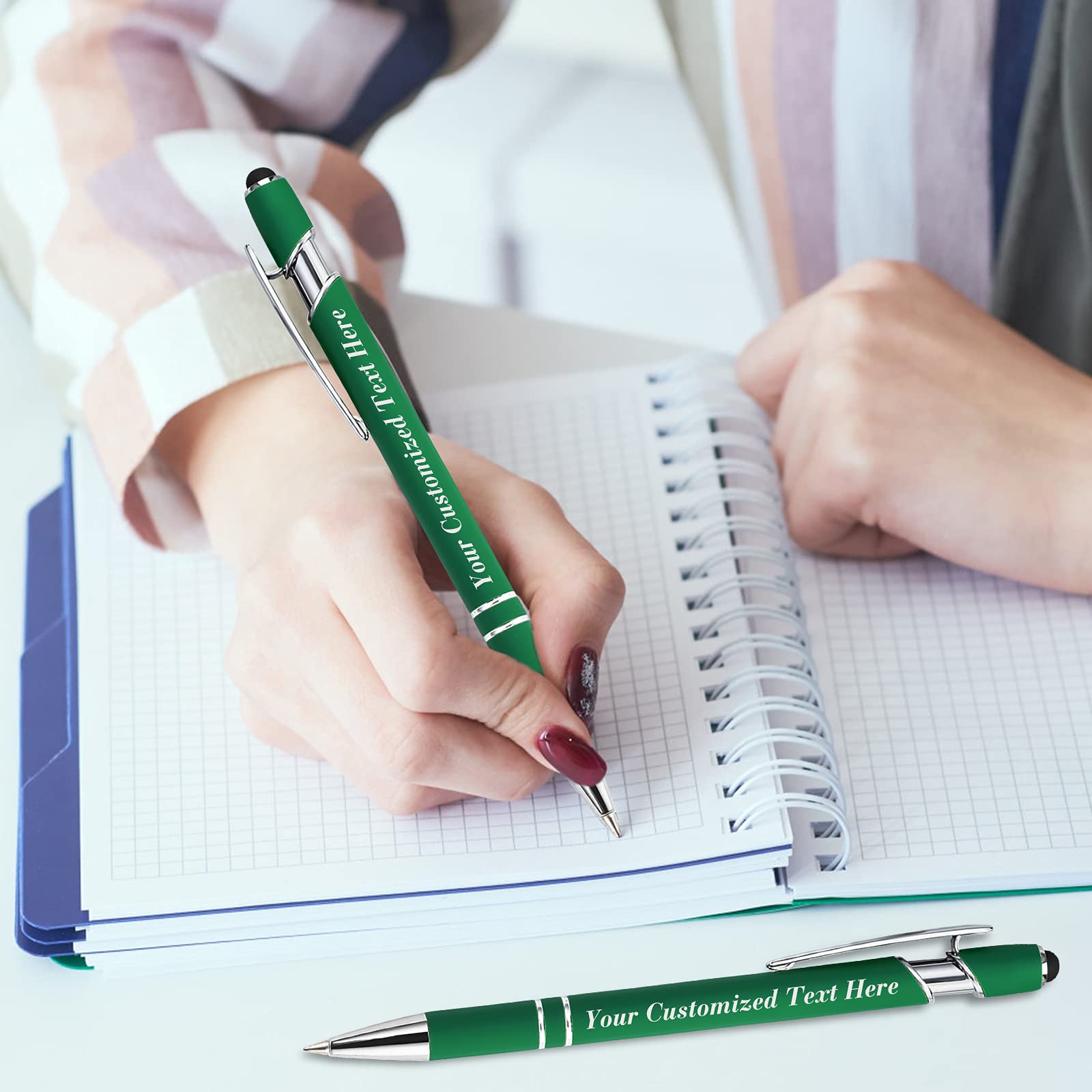 Custom Engraved Pens with Name - 0.5mm Stylus Ballpoint Pens for Office, School & Business - Soft Touch Personalized Writing Gift for Men & Women (50 Pack, Dark Green) - Perfect for Corporate Gifts, Promotions & Everyday Use