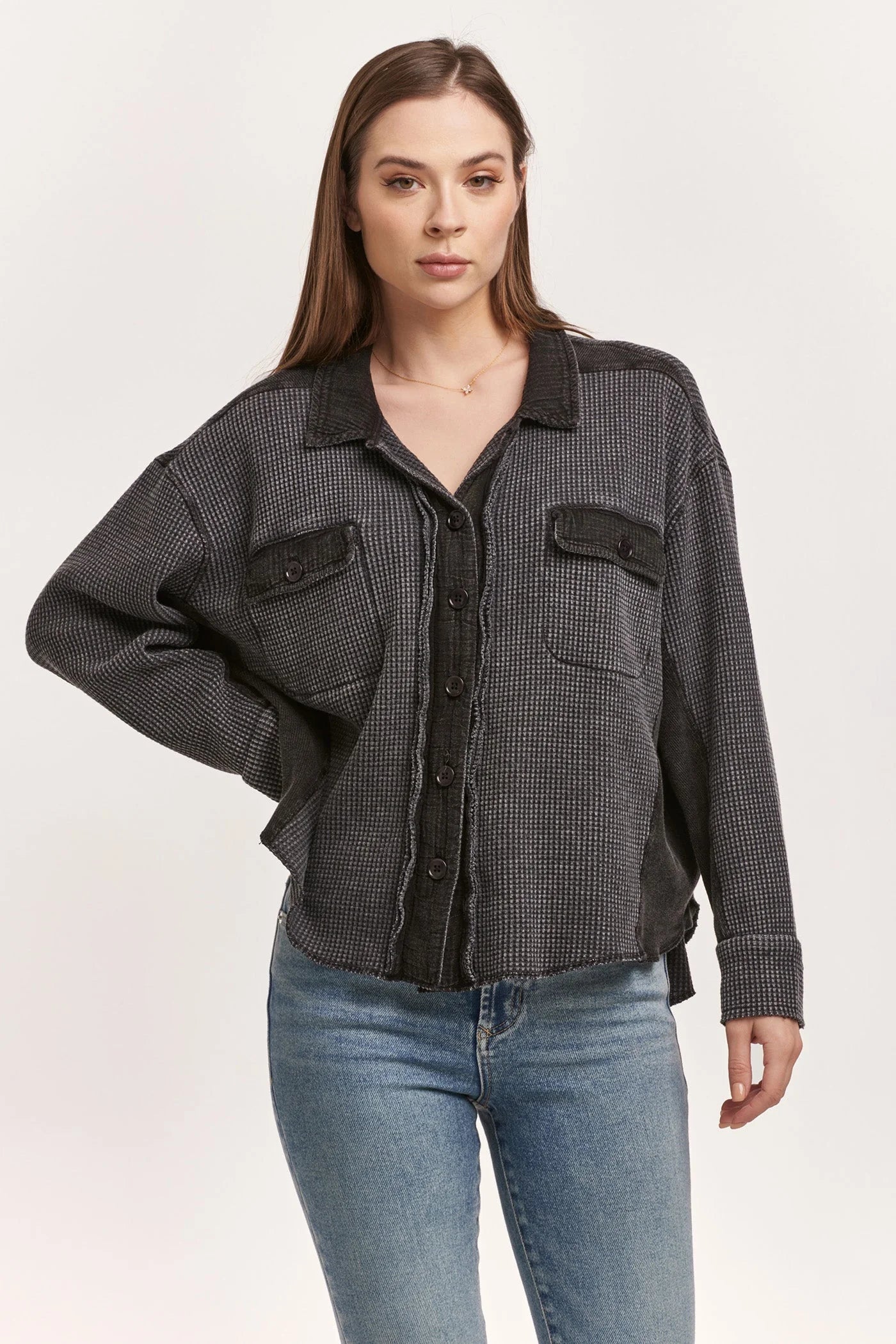 Foster Thermal Shirt Jacket for Men & Women - Lightweight Fleece Lined Winter Jacket, Black - Perfect for Outdoor Activities, Hiking, and Cold Weather Layering
