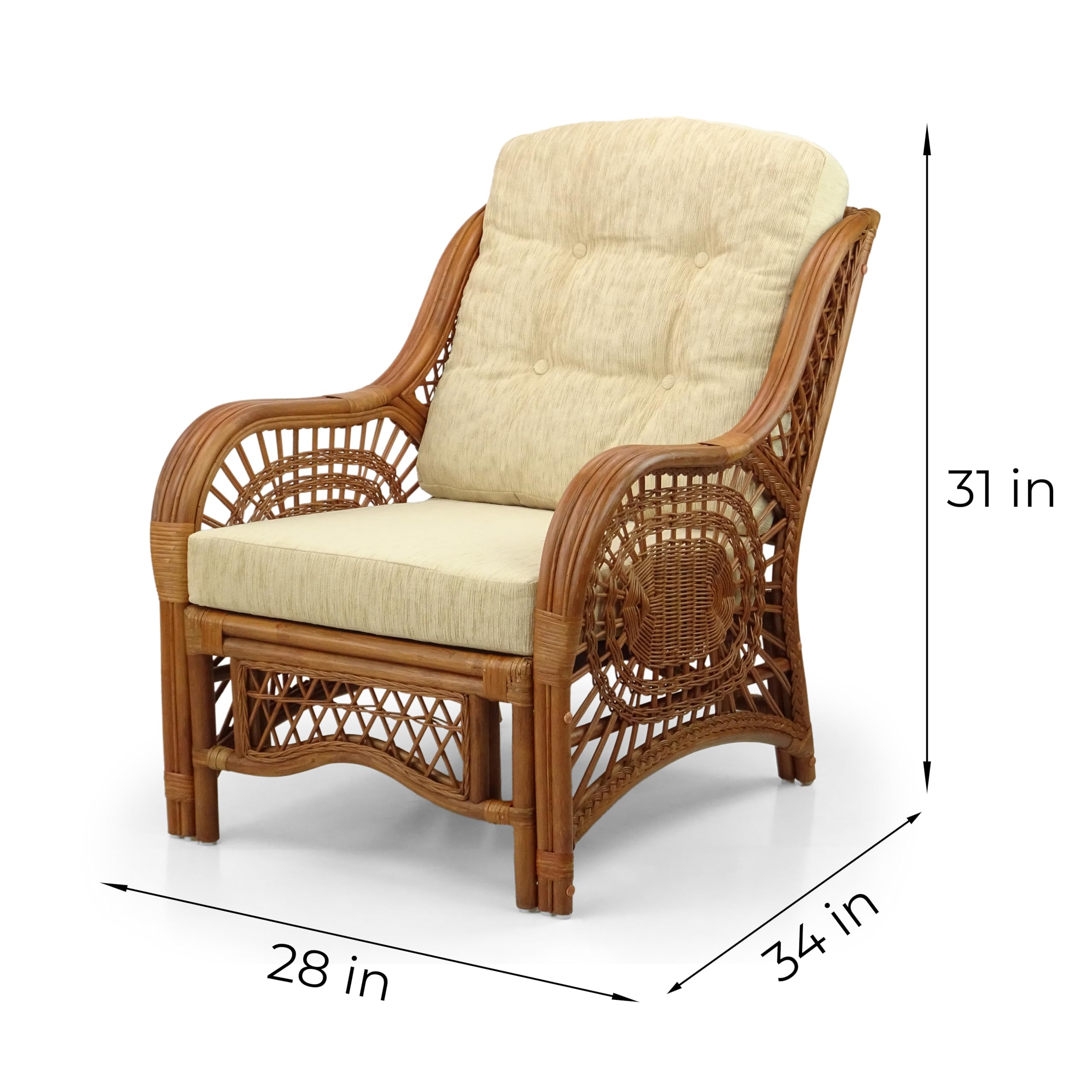 Malibu Rattan Chairs & Coffee Table Set - Cream Cushions, Handmade for Patio & Garden