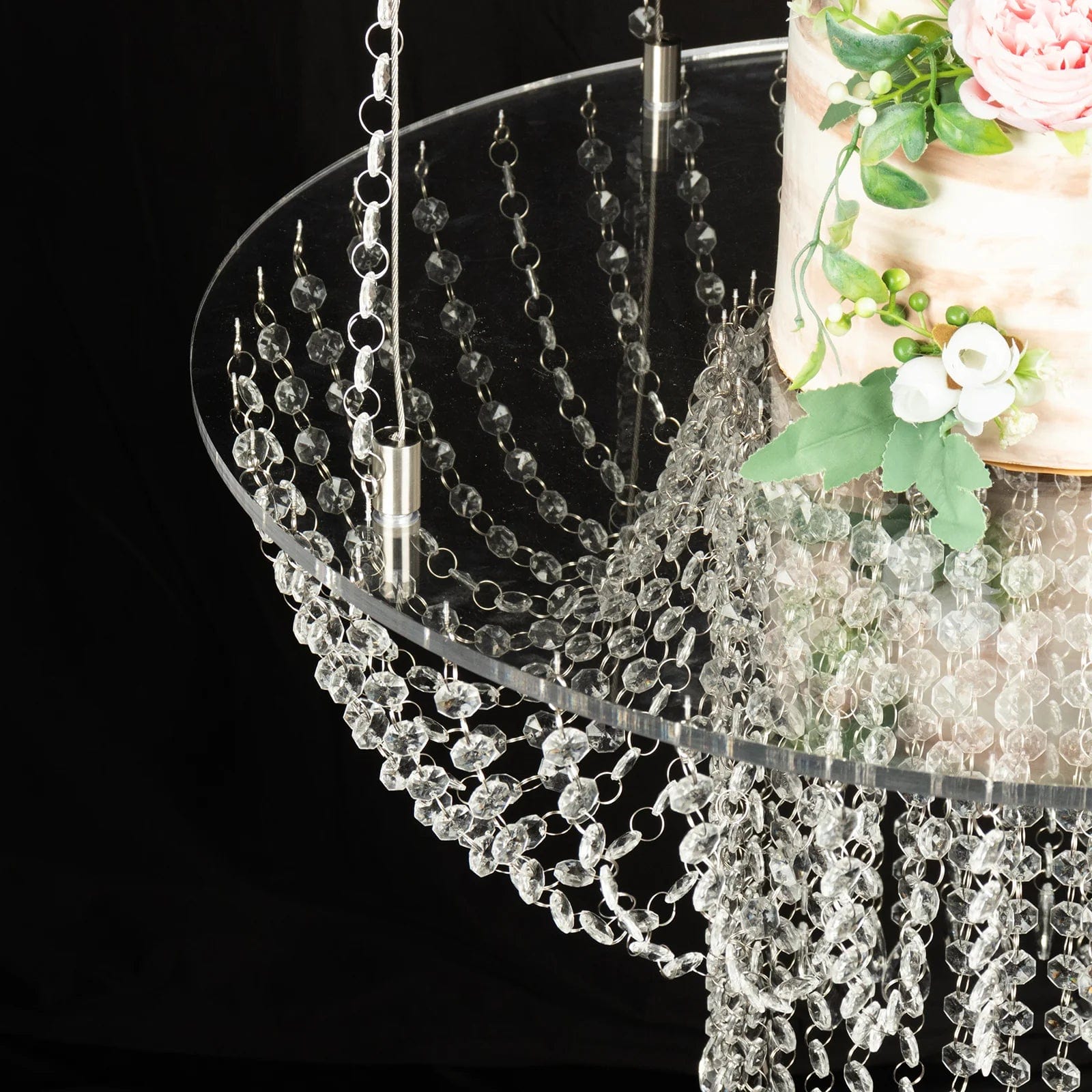 25 Round Acrylic Hanging Crystal Chandelier Cake Stand - Elegant Dessert Display for Weddings, Parties & Home Decor