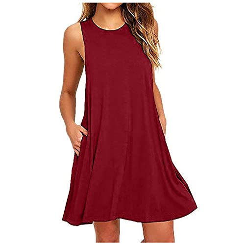 Womens Summer Dresses With Pockets-wine
