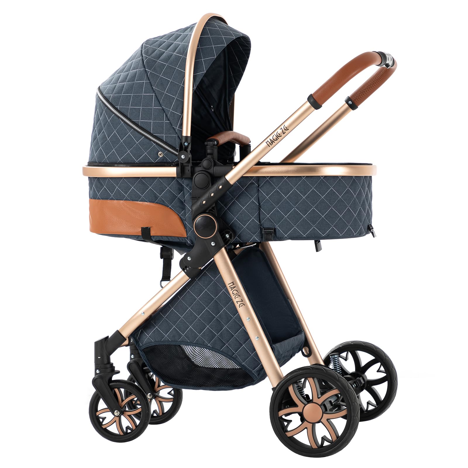 2 in 1 Convertible Baby Stroller with Bassinet - Reversible Standard Pram, Portable Foldable Pushchair for Newborn & Toddler | Lightweight Travel Buggy & High Landscape Carriage (Blue) - Perfect for Shopping, Travel & Daily Walks