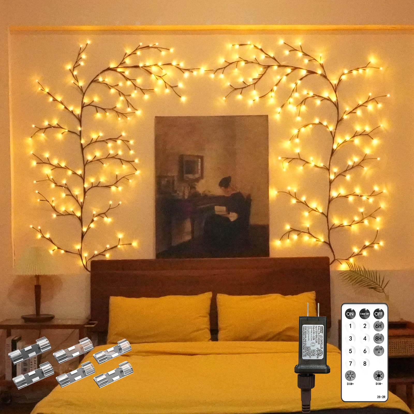 Enchanted Willow Vine Lights - 7.5Ft Flexible Fairy String Lights with Remote Control & 144 LEDs, Twinkle Tree Lighted Branches for Bedroom, Living Room, Wall Decor | Perfect for Weddings, Parties, and Cozy Home Ambiance (1 Pack)