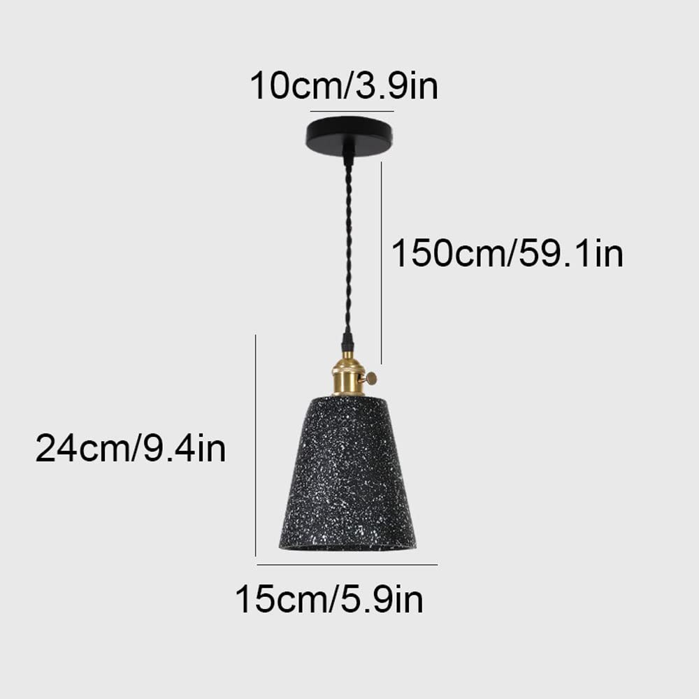 STUFY Modern Round Terrazzo Pendant Light - 8.2 Inch Black Cement Hanging Lamp, Nordic Industrial Single Head Chandelier for Bedroom, Kitchen, Restaurant | Perfect for Dining Room Lighting, Kitchen Island Illumination, and Bedside Ambience