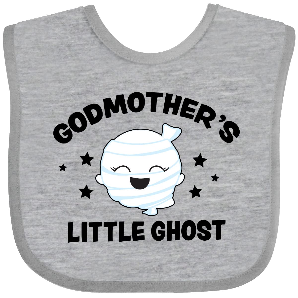 Inktastic Cute Godmother's Little Ghost with Stars Baby Bib - Soft Cotton Bib for Infants & Toddlers - Perfect for Halloween, Baby Showers & Everyday Feeding