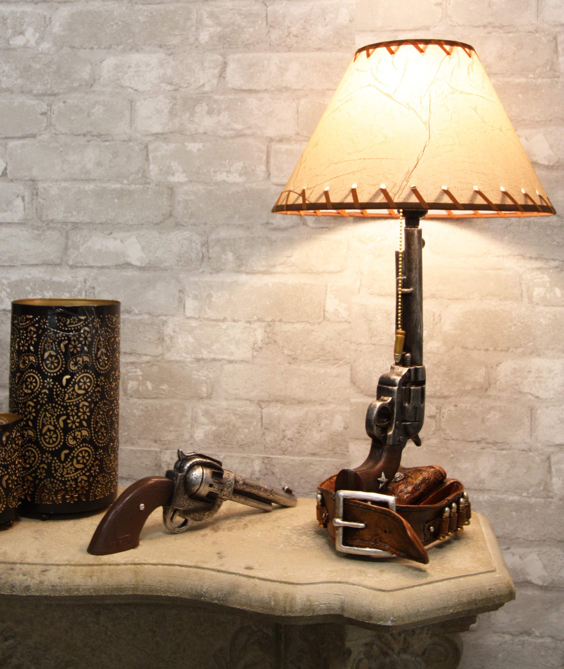 Ebros Western Six Shooter Revolver Gun Lamp with Holster & Ammo Belt - 20.5