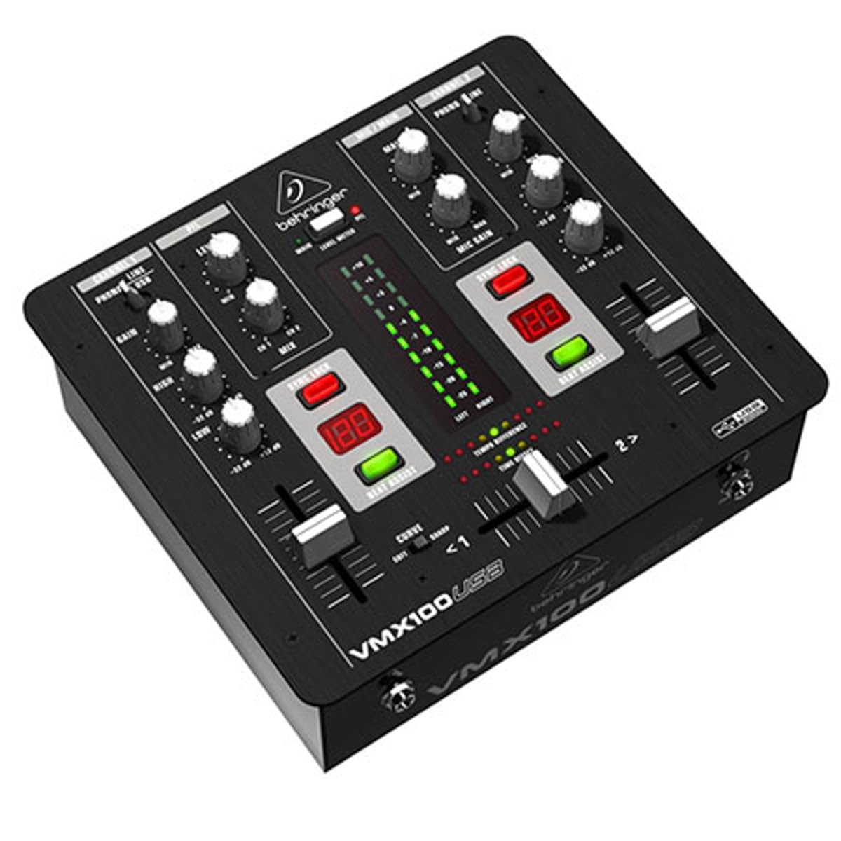 Behringer Pro Mixer VMX100USB 2-Channel DJ Mixer with USB Audio Interface - Professional DJ Equipment for Live Performances & Music Production