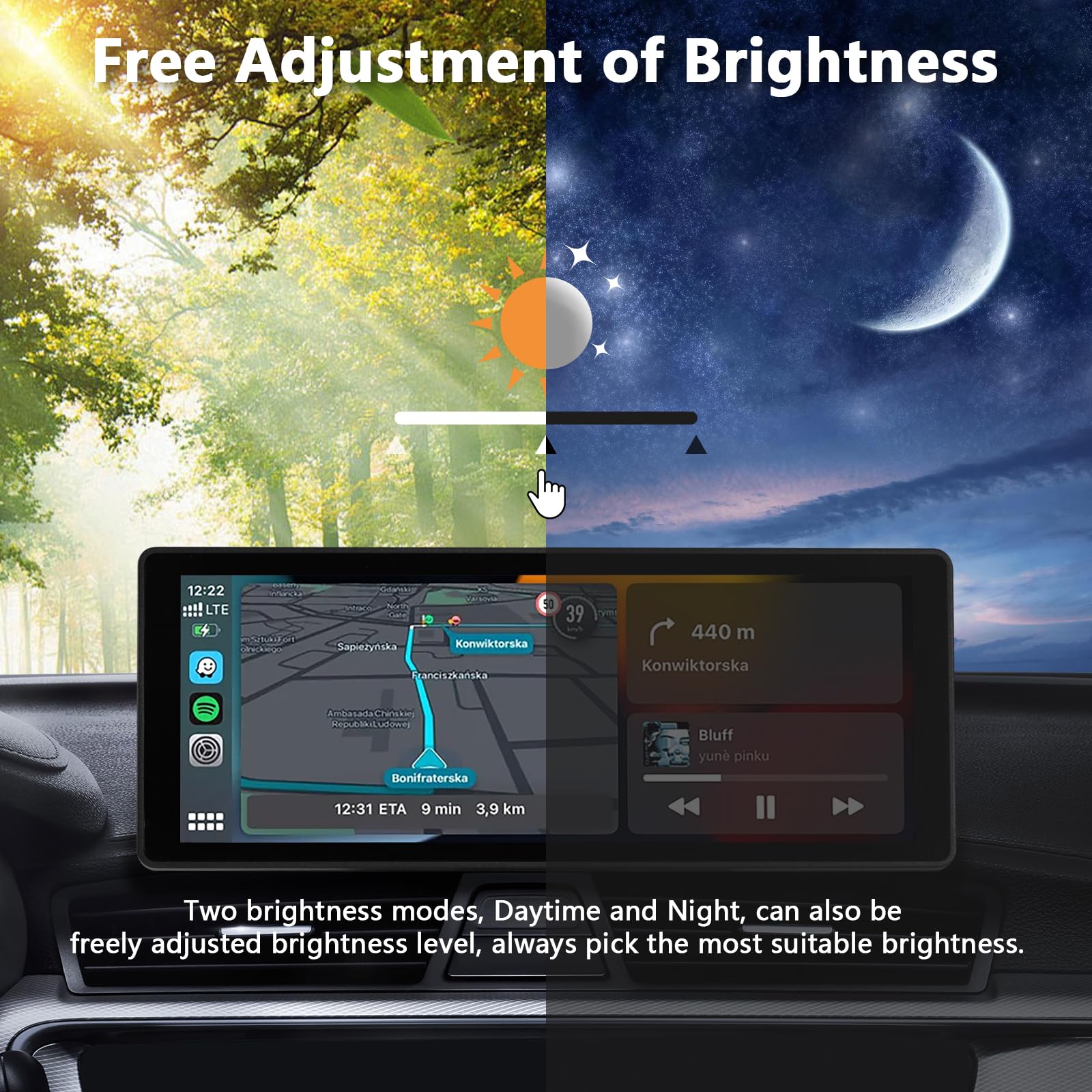 10.26 Inch Wireless Apple CarPlay & Android Auto Touch Screen Car Stereo - Portable GPS Navigation with Backup Camera, Bluetooth, Mirror Link & TF Card Support - Perfect for Road Trips, Commuting & Hands-Free Driving