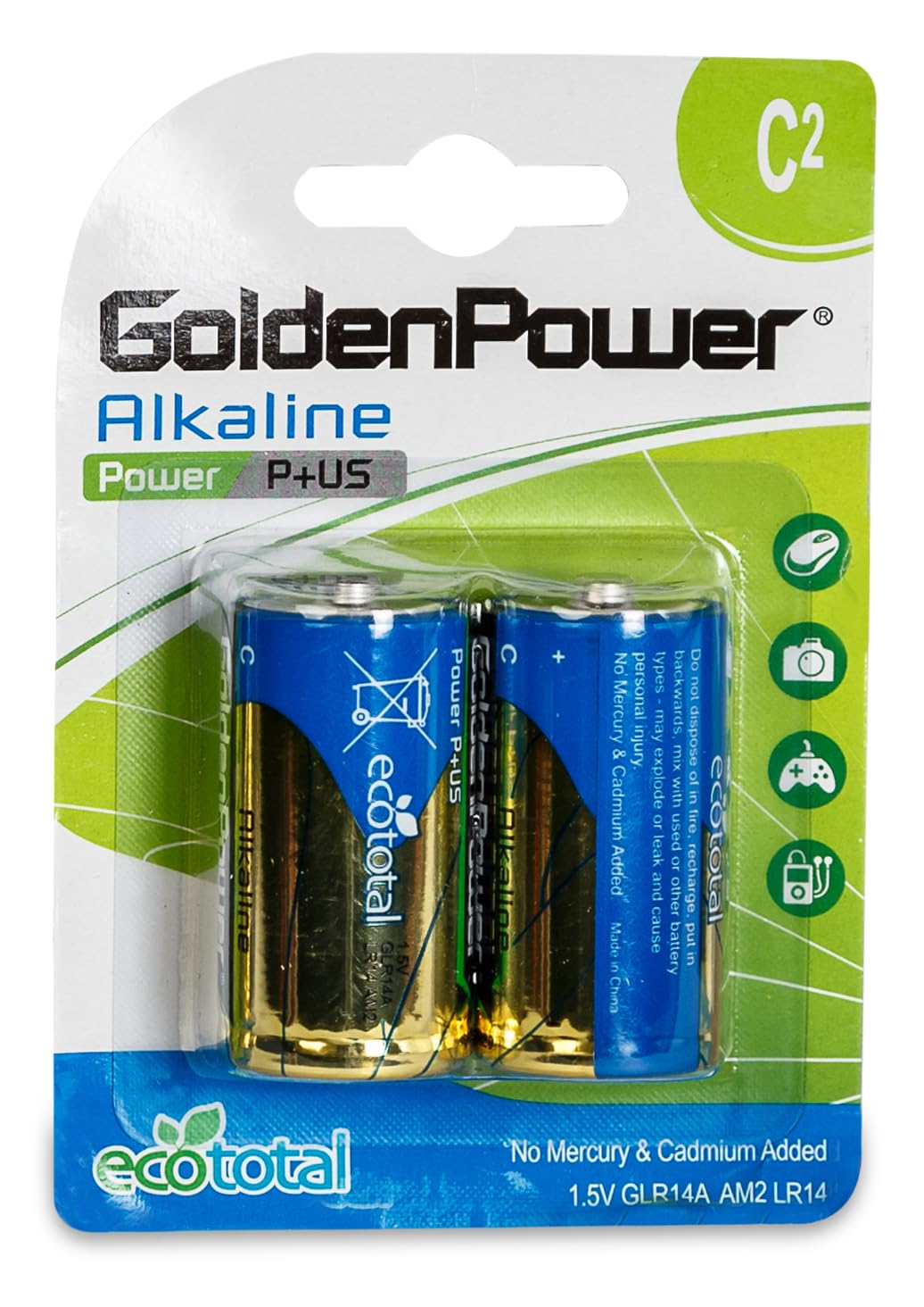 High-Performance C Batteries LR14 1.5V Alkaline Manganese (2-Pack) - Long-Lasting Power for Flashlights, Toys, Radios & Emergency Devices