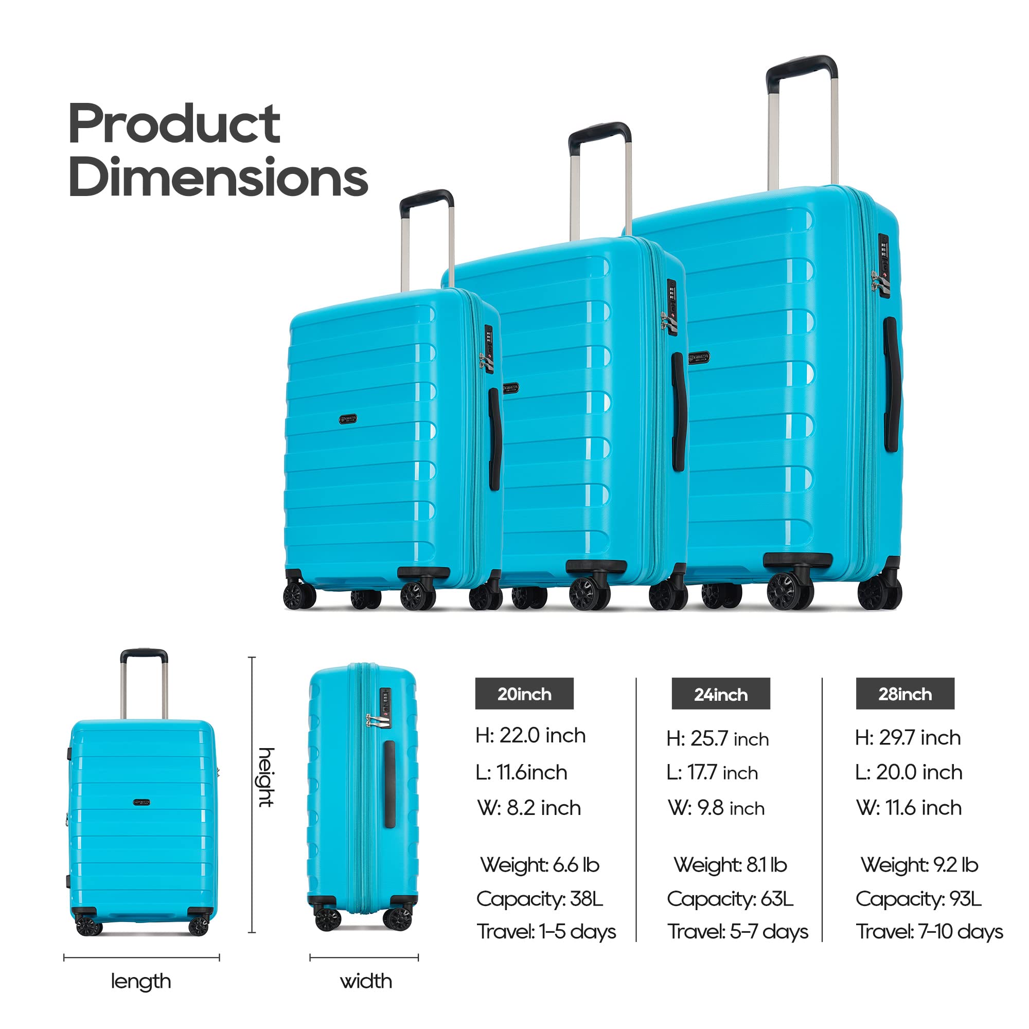 Expandable 2-Piece PP Luggage Set with Spinner Wheels & TSA Lock - 20