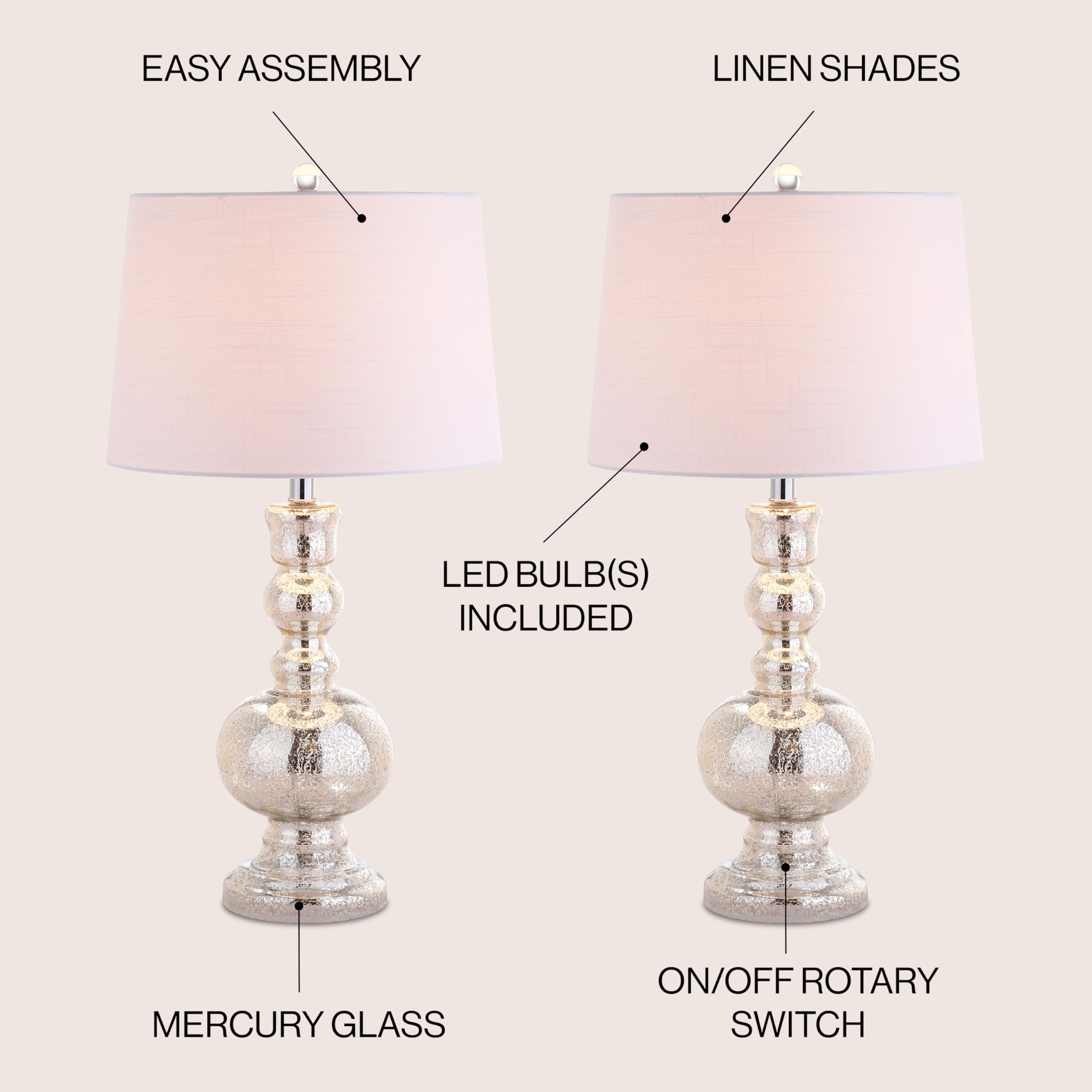 JONATHAN Y JYL1061D-SET2 Set of 2 Modern Glass LED Table Lamps - 28.5