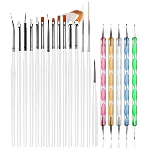 20 Pcs Professional Nail Art Brush Set - Dotting Tools, UV Polish Brushes & Acrylic Painting Pens for Nail Design - Perfect for Salon, Home Manicure & DIY Nail Art