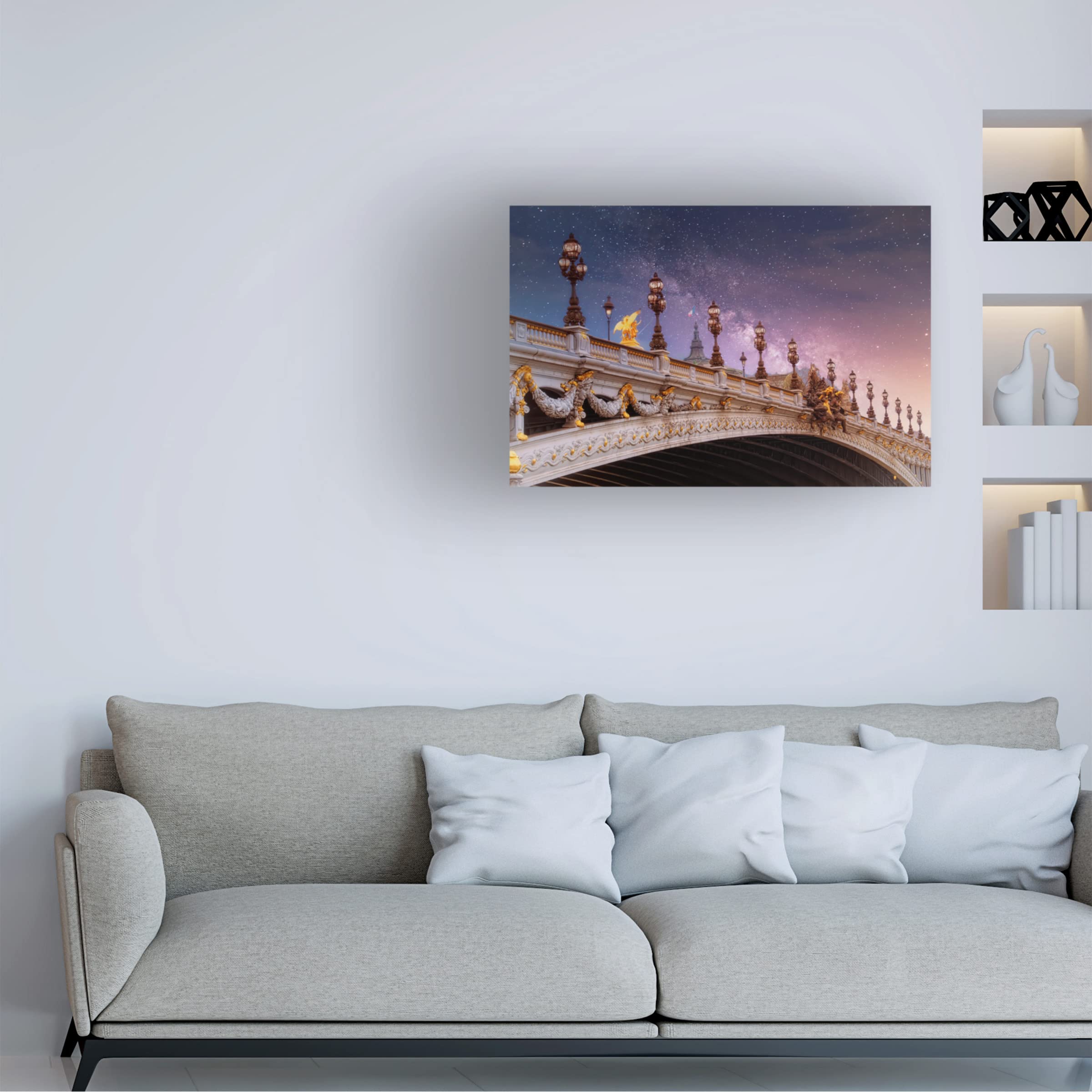Trademark Fine Art 'Pont Alexandre III by Night' Canvas Wall Art by Cora Niele - Parisian Bridge Painting for Living Room & Bedroom Decor
