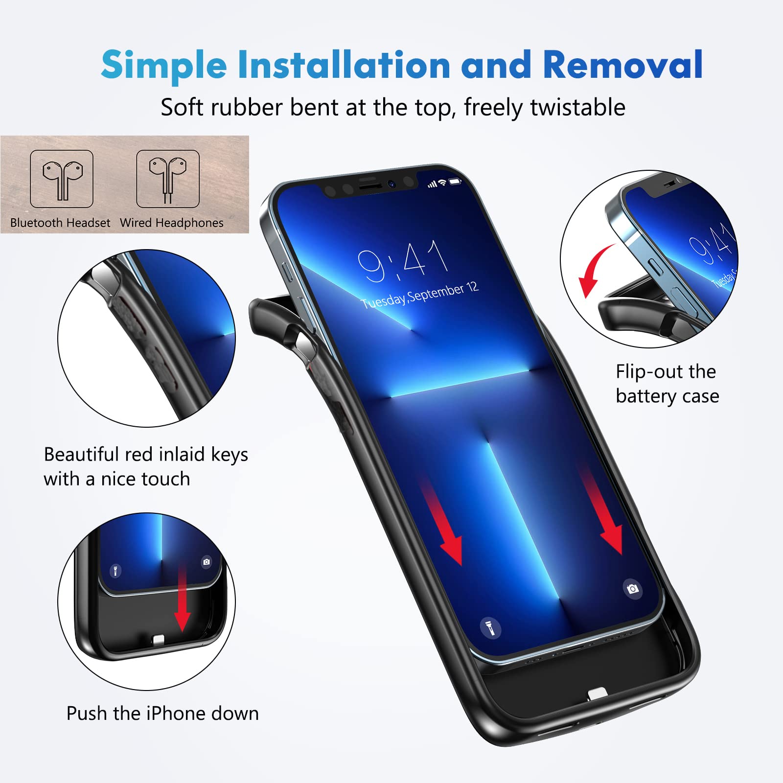 Slim 10000mAh Portable Battery Case for iPhone 14 Pro - Extended Battery Charger & Protective Power Bank Case | Perfect for Travel, Outdoor Activities & Emergency Charging