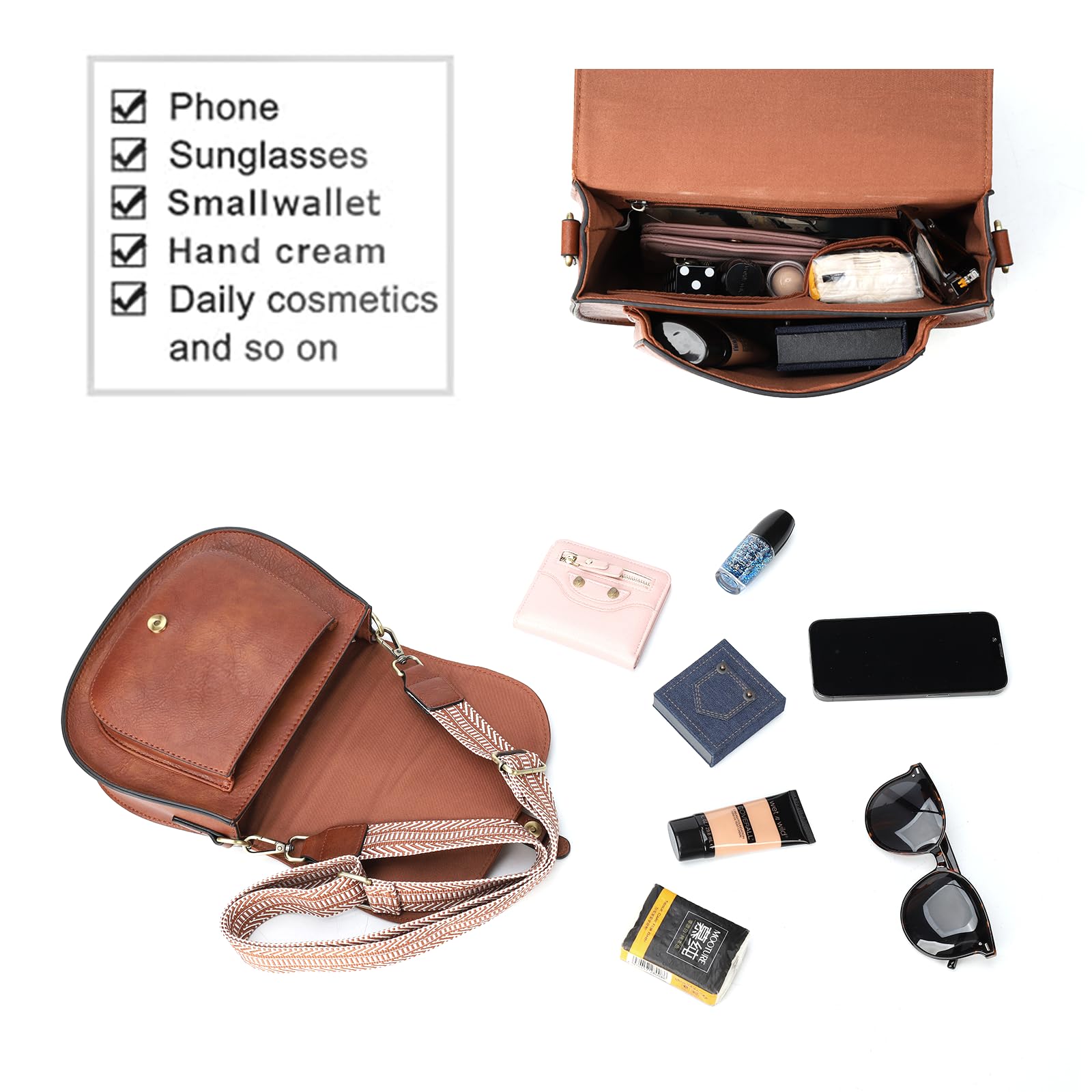 AFKOMST Vegan Leather Crossbody Bags for Women - Small Saddle Purse & Boho Shoulder Bag | Perfect for Everyday Use, Travel & Casual Outings