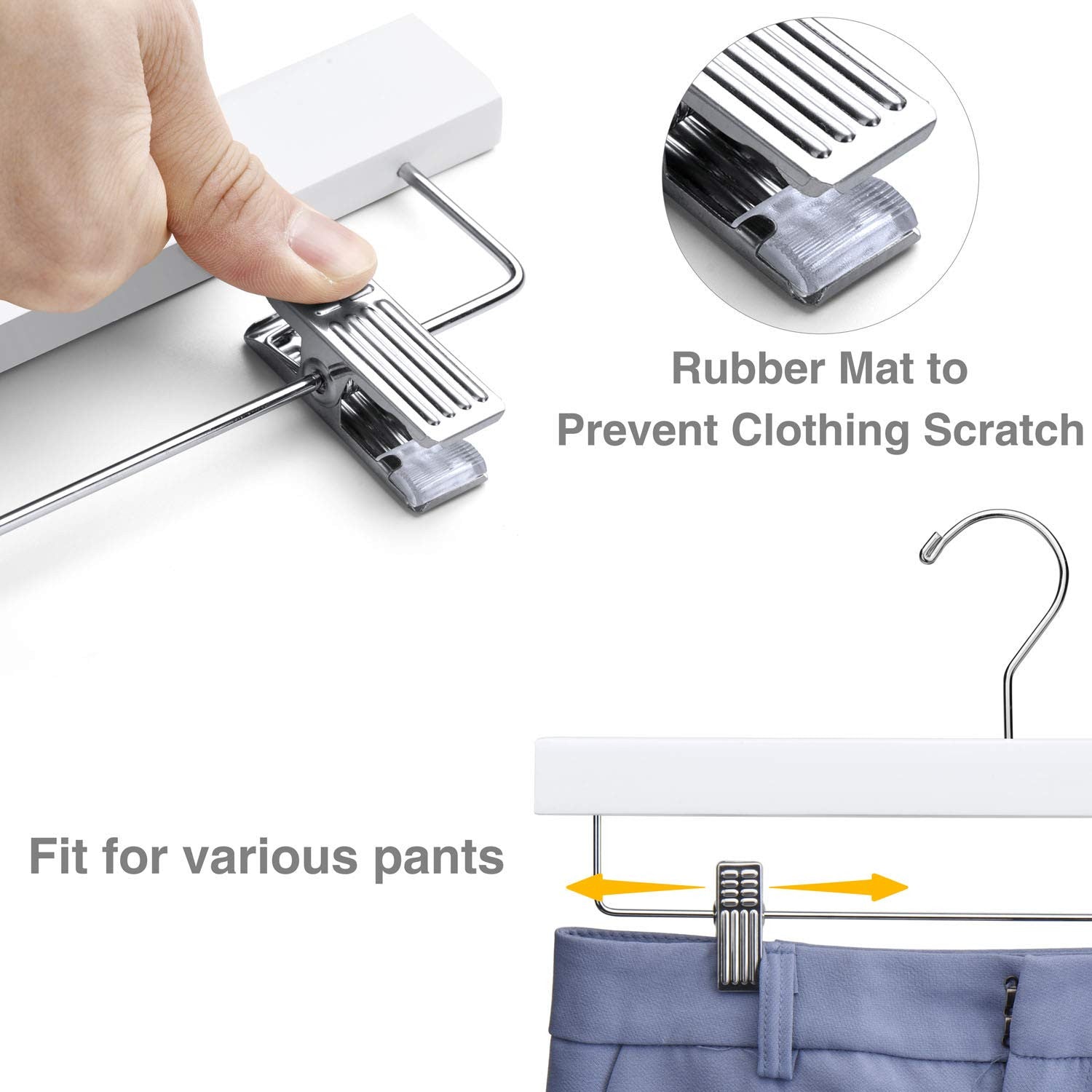 White Wooden Pant & Skirt Hanger - Space Saving Closet Organizer for Pants, Skirts, Trousers - Perfect for Home, Office, and Retail Store Display
