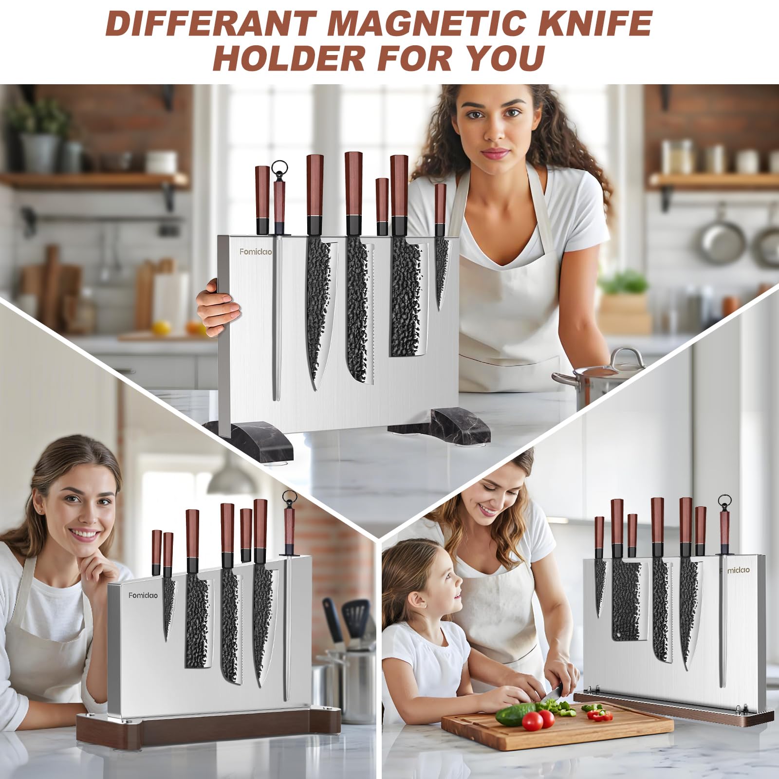 Stainless Steel Magnetic Knife Holder - Double Sided Knife Block & Countertop Knife Rack Strip for Kitchen Organization | Perfect for Chefs, Home Cooks & Kitchen Counter Storage