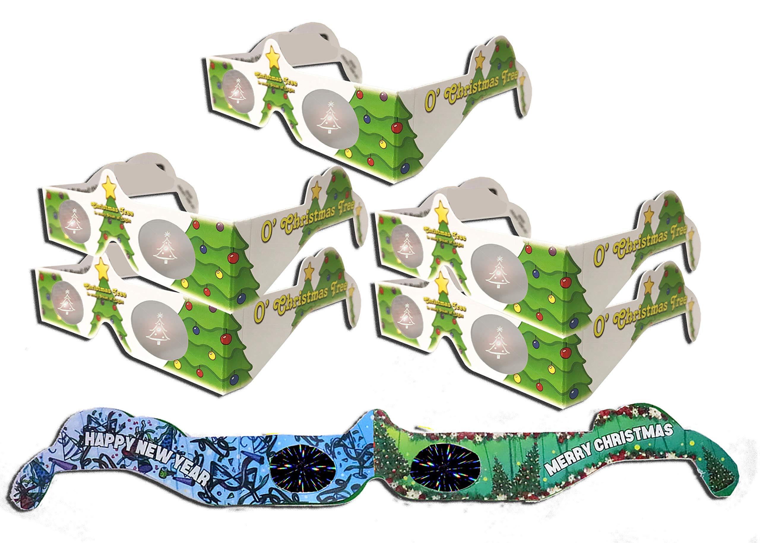 3D Christmas Glasses Variety Pack - 6 Pcs (5 Christmas Tree & 1 Fireworks) - Fun Holiday Party Accessories for Christmas Celebrations, New Year's Eve & Festive Events