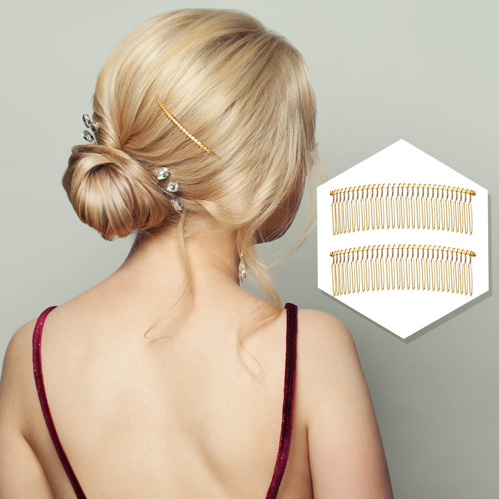 5-Piece Metal Wire Hair Clips - Golden Bridal Wedding Veil Combs with 30 Teeth for Women's Hairstyling, Updos & Special Occasions