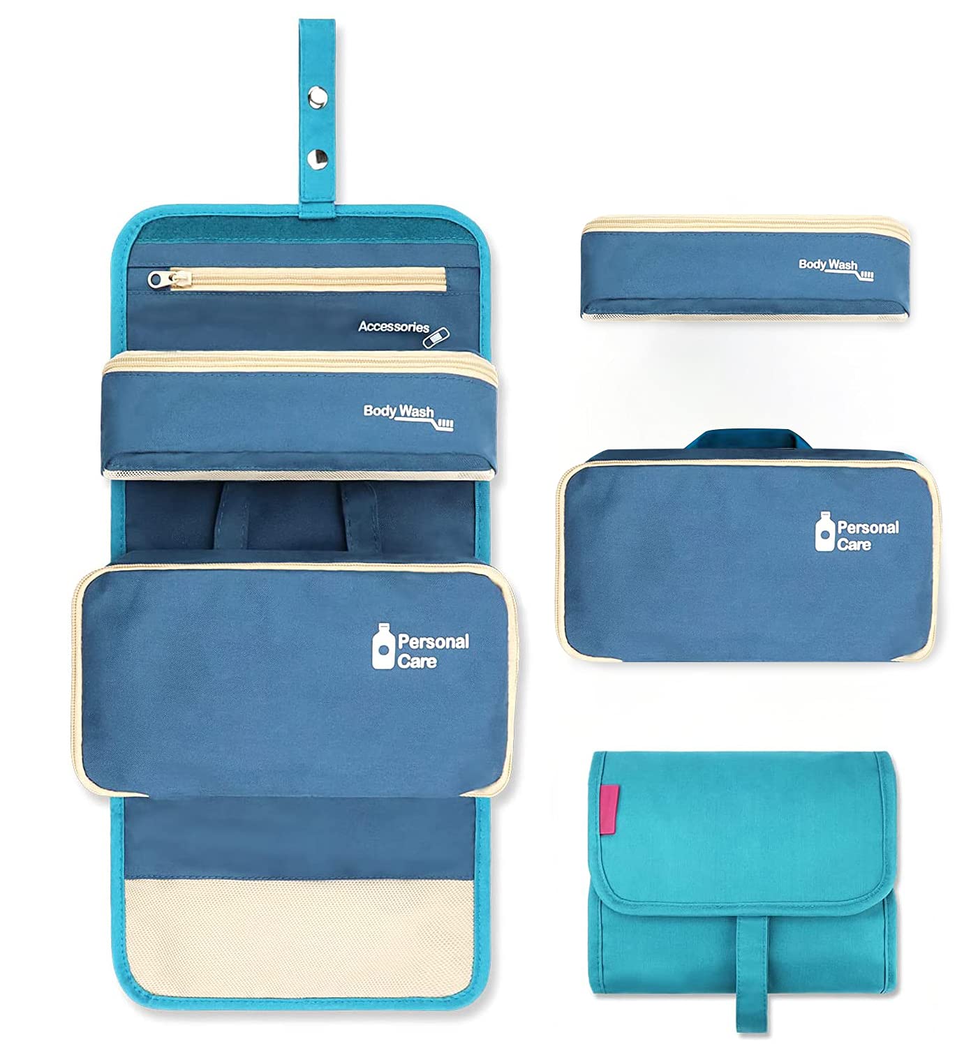3-in-1 Hanging Toiletry Bag for Women & Men - Large Capacity Travel Makeup Organizer with 4 Detachable Compartments, Foldable Cosmetic Storage Bag for Bathroom, Shower & Gym Essentials - Perfect for Vacation, Business Trips & Camping