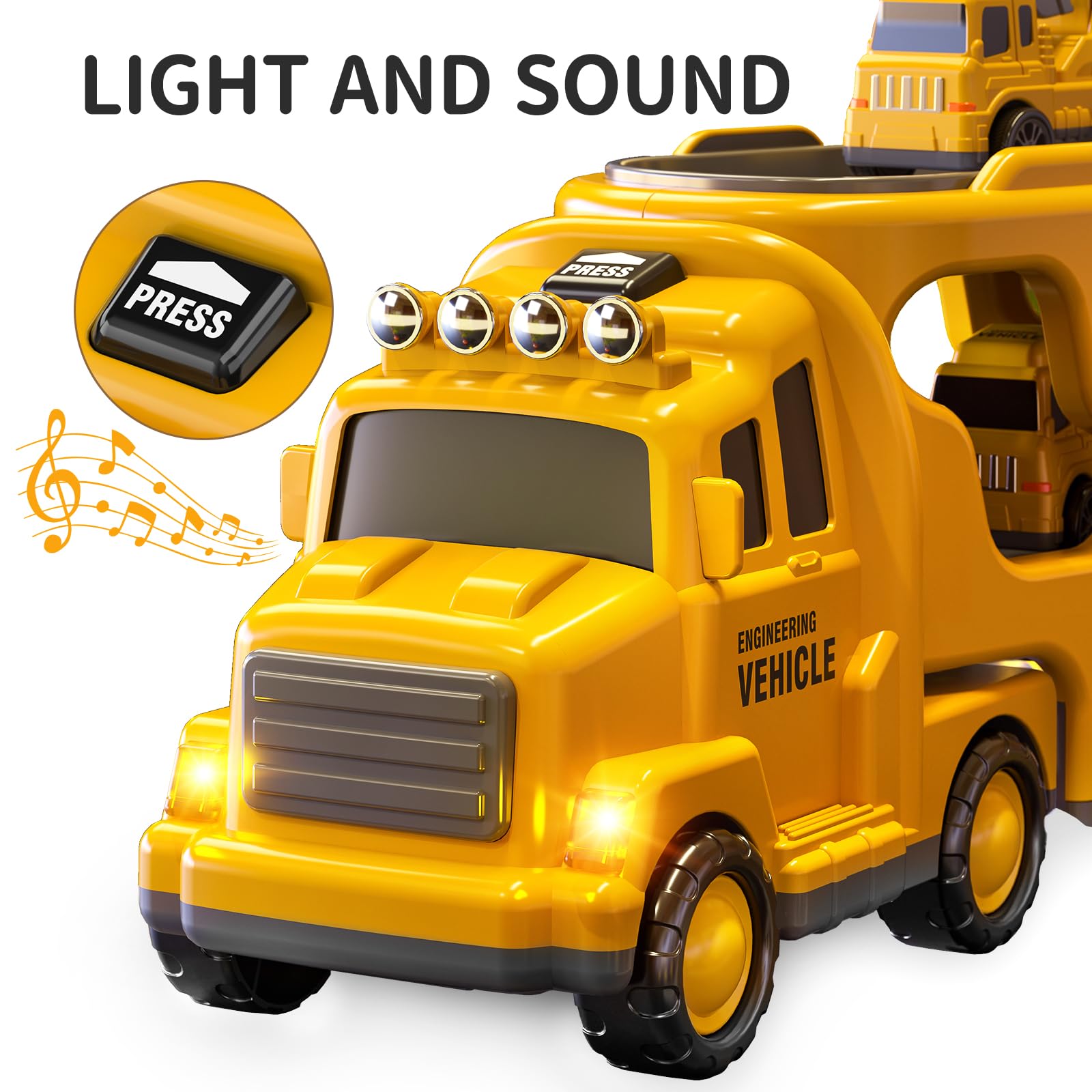TEMI Construction Truck Toy Set for Kids Ages 3-7 - Engineering Vehicle Carrier with Excavator & Crane - STEM Learning Toys for Boys & Girls - Perfect for Birthday Gifts & Pretend Play Construction Site Scenes