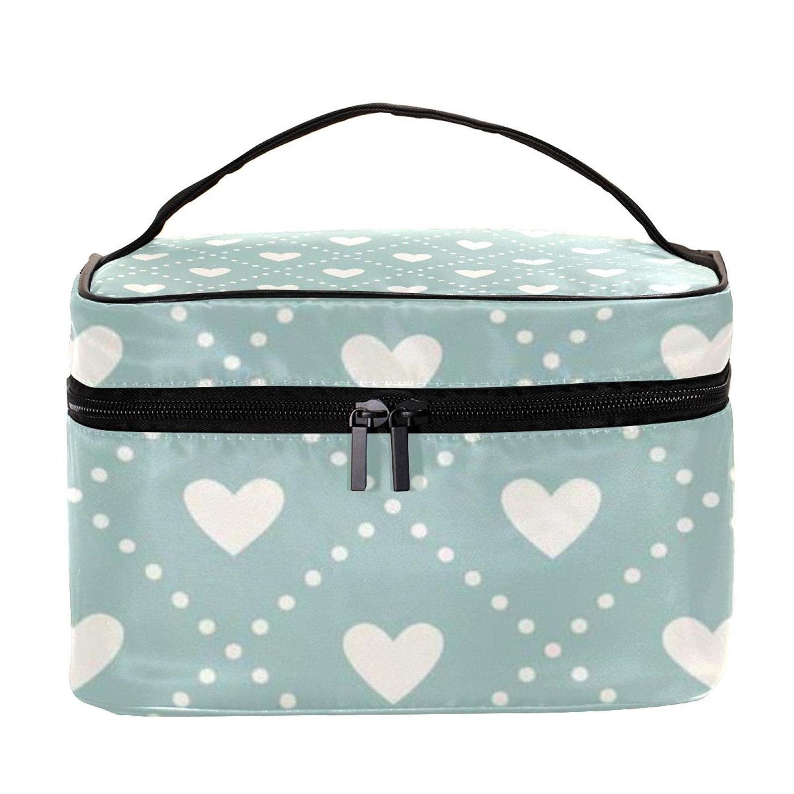 Vintage Love Hearts Print Large Travel Makeup Bag - Waterproof Cosmetic Organizer with Zipper for Women & Girls | Perfect for Travel, Gym, Beach & Daily Use