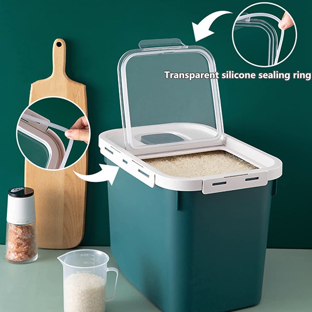 22lb Airtight Pet Food Storage Container with Wheels & Measuring Cup - Plastic Pet Food Bin for Dog, Cat, Bird & Fish Food - Gray - Perfect for Kitchen, Pantry or Garage Organization (19I55S3ER16IY17YYS03)