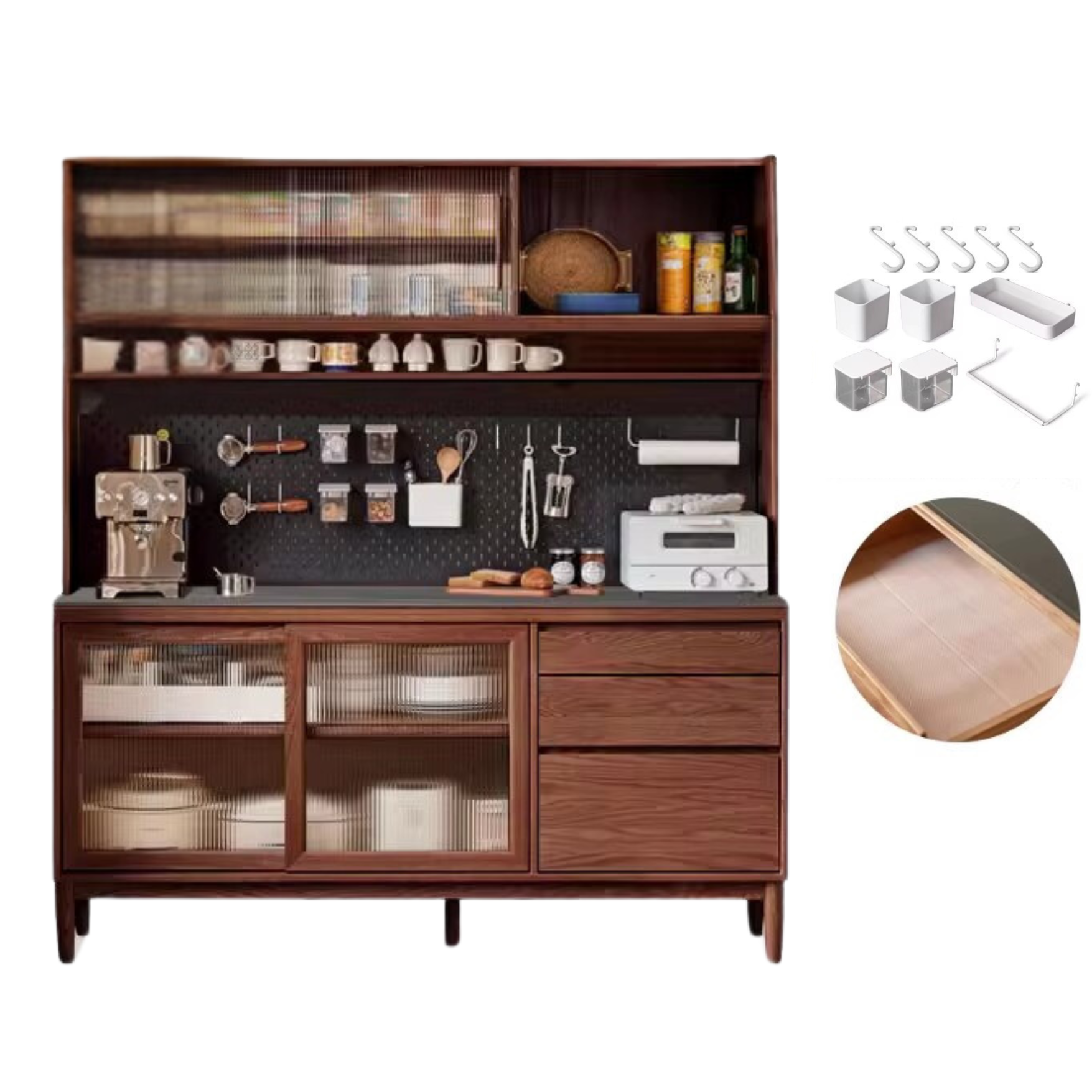 Oak Solid Wood Large Capacity Storage Sideboard - Rustic Buffet Cabinet for Dining Room, Living Room & Entryway Storage