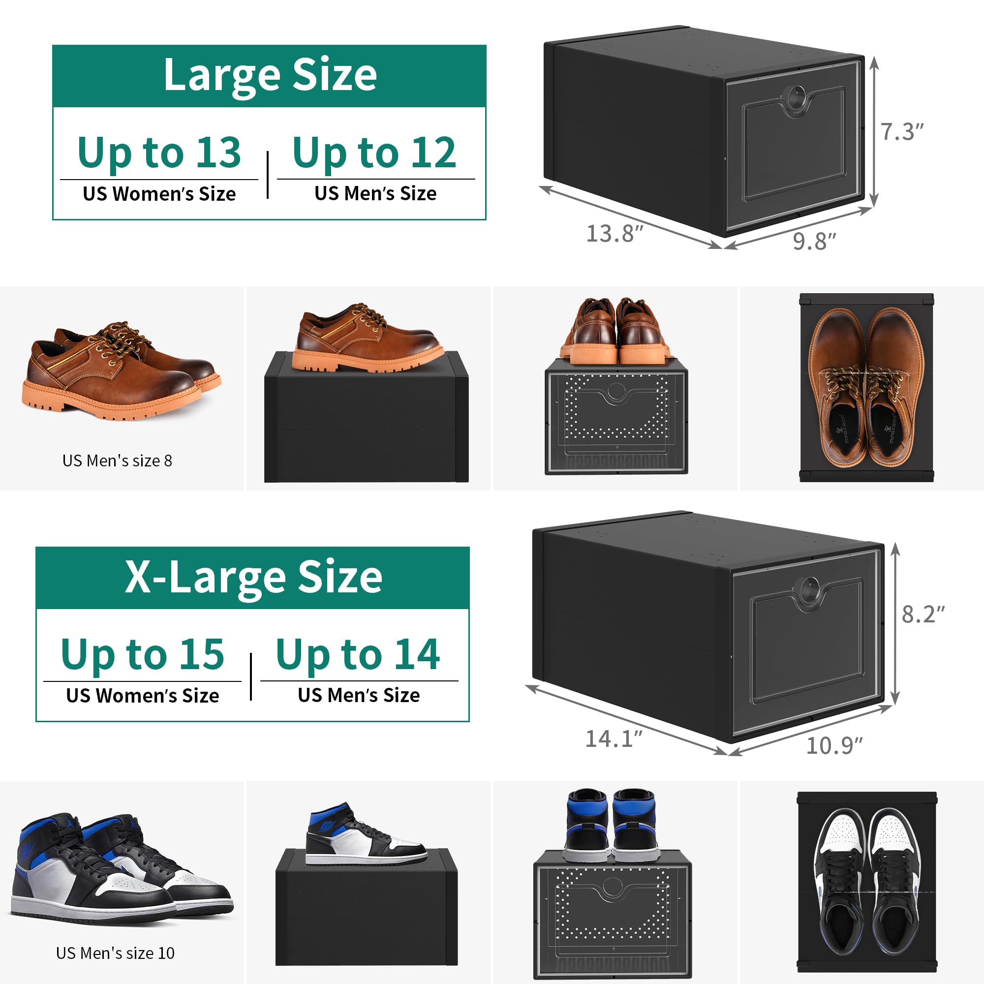 YITAHOME XL 24-Pack Shoe Storage Boxes - Fits Up to US Men's Size 15, Stackable Plastic Shoe Organizer Bins with Clear Front for Sneakers & Boots - Perfect for Closet, Bedroom & Entryway Organization (Black)