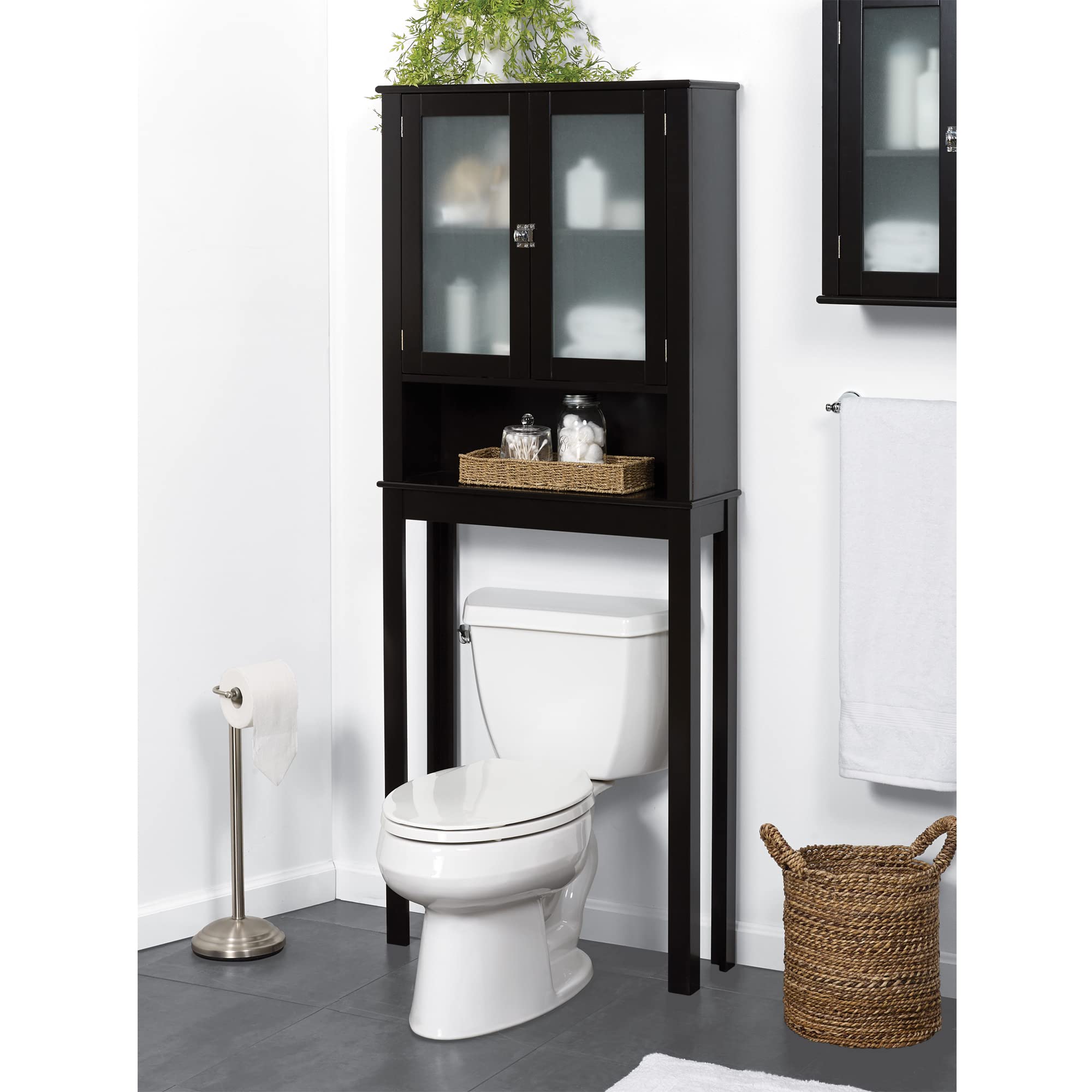 Zenna Home E8823CH Classic Over-the-Toilet Spacesaver Bathroom Storage with Glass Windows, Espresso Finish - Perfect for Small Bathrooms and Apartment Living