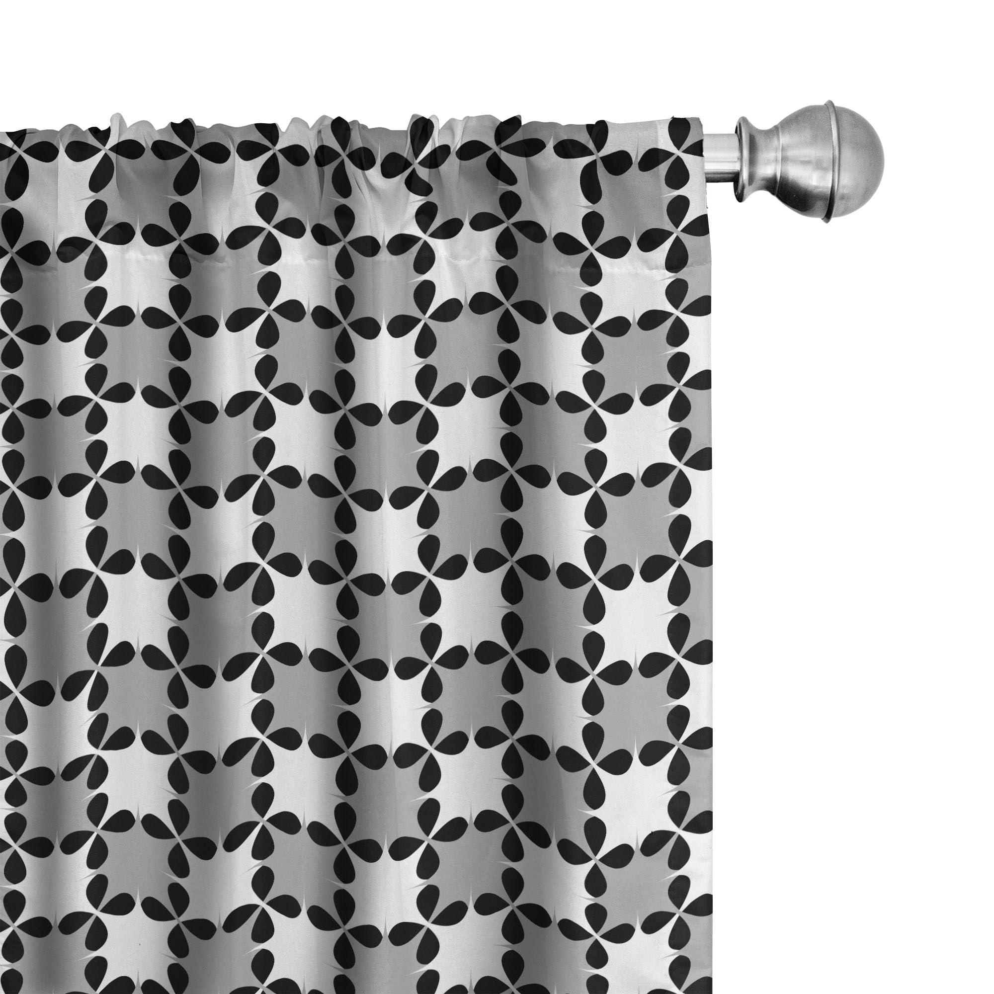 Ambesonne Black and Grey Curtains - Abstract Floral Design with Petal Silhouettes on Greyscale Backdrop, 2 Panel Set (28