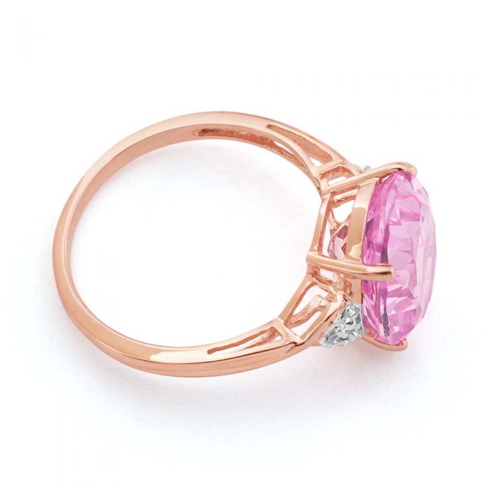 6.30 Carat Oval Lab-Created Peach Sapphire & Diamond Ring in 9K Rose Gold - Elegant Engagement, Anniversary Gift for Her