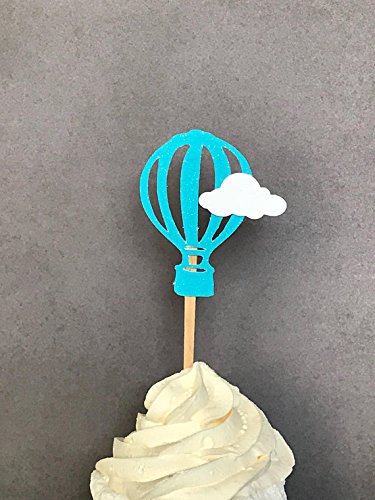 Hot Air Balloon Cupcake Toppers for Baby Shower - 12 Pack | Party Decorations, Birthday Cake Toppers, Gender Reveal Supplies | Perfect for Baby Showers, Birthday Parties, and Themed Events